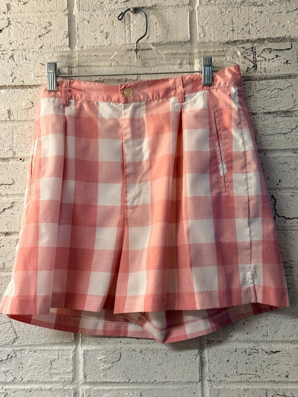 Vintage Esprit Collection Pink Gingham Pleated Golf Shorts Size 11/12 High Waist